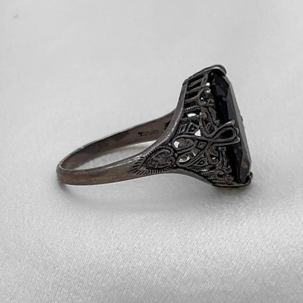 Vintage sterling silver art nouveau smokey quartz ring - Picture 2 of 7